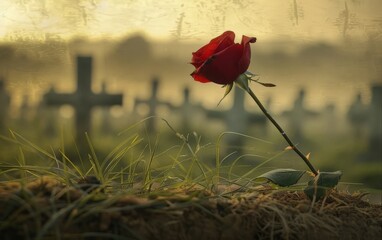 Lone Rose Amidst Graveyard Grass