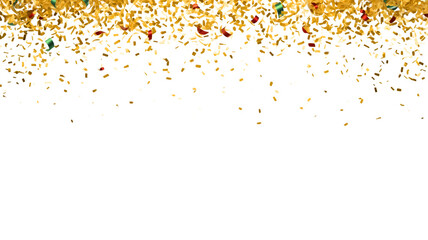 Gold confetti falling on transparent white background. Golden falling tinsel PNG. Luxury anniversary decoration design elements. celebration carnival object or birthday concept 