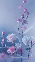 Pearl glow lilac pastel roses with branch background.