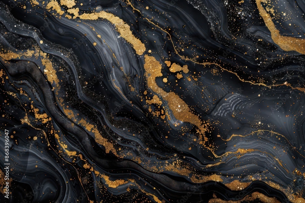 Poster luxurious abstract backdrop swirling patterns of deep black marble intertwined with gleaming gold ve