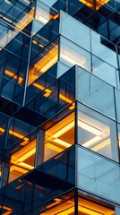 Obraz premium Sleek Glass and Steel Modern Architectural Facade with Geometric Pattern