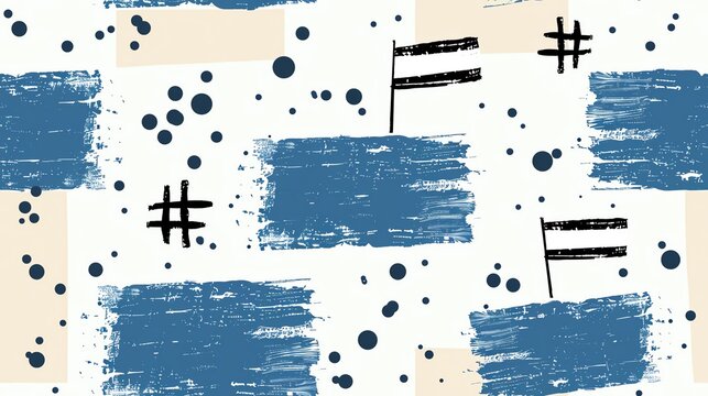 Minimalist hand-drawn national flag of Finland seamless pattern, artistic abstract style, bold colors, high-quality vector art