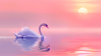 Fototapeta premium White swan floating on the lake