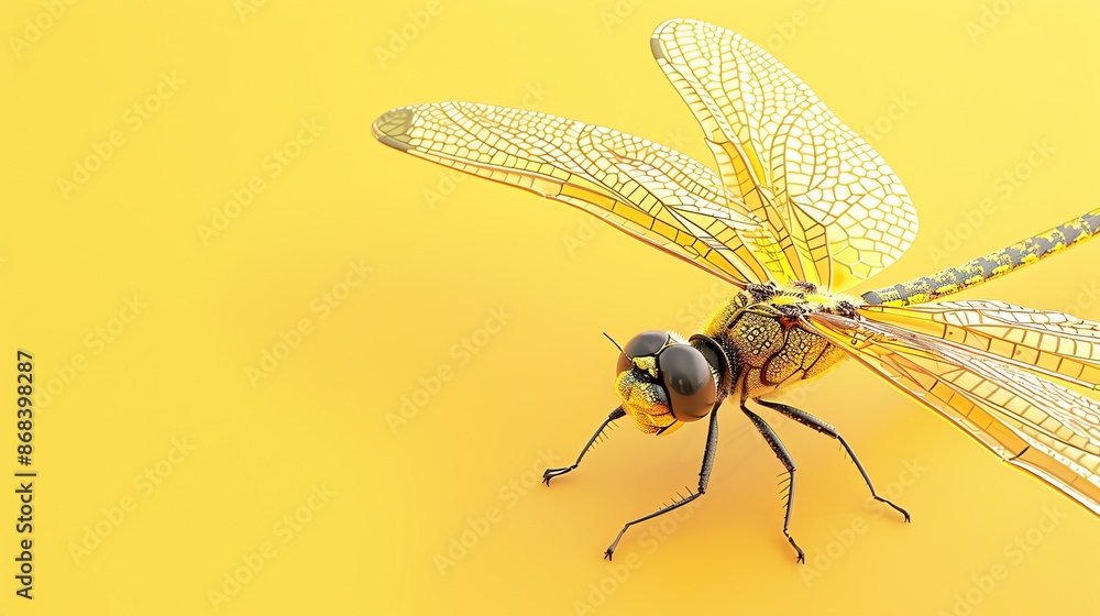 Poster a 3d rendered image of a dragonfly with its wings spread.
