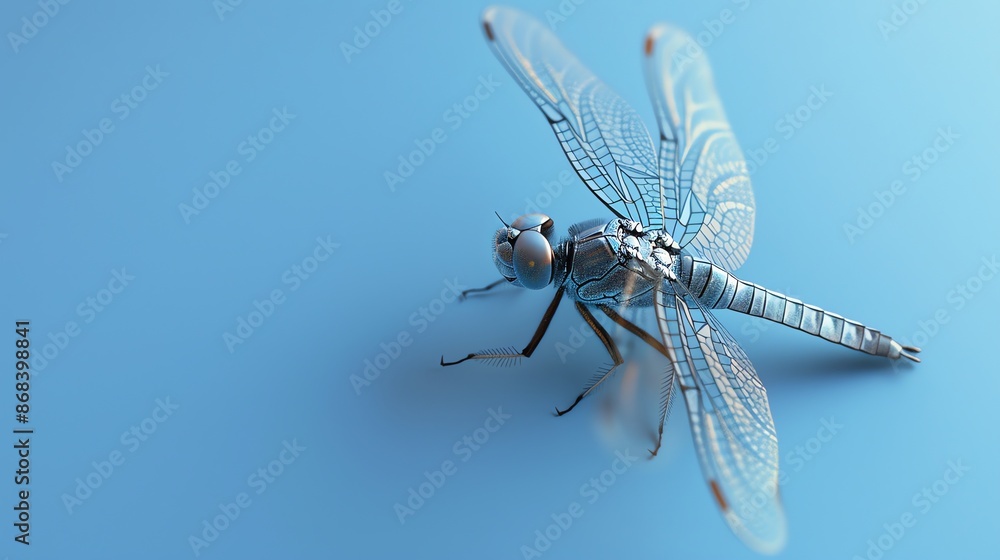 Poster a 3d rendered image of a dragonfly with its wings spread.