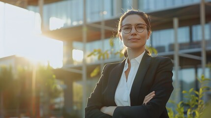 Professional architect woman standing outdoors. 