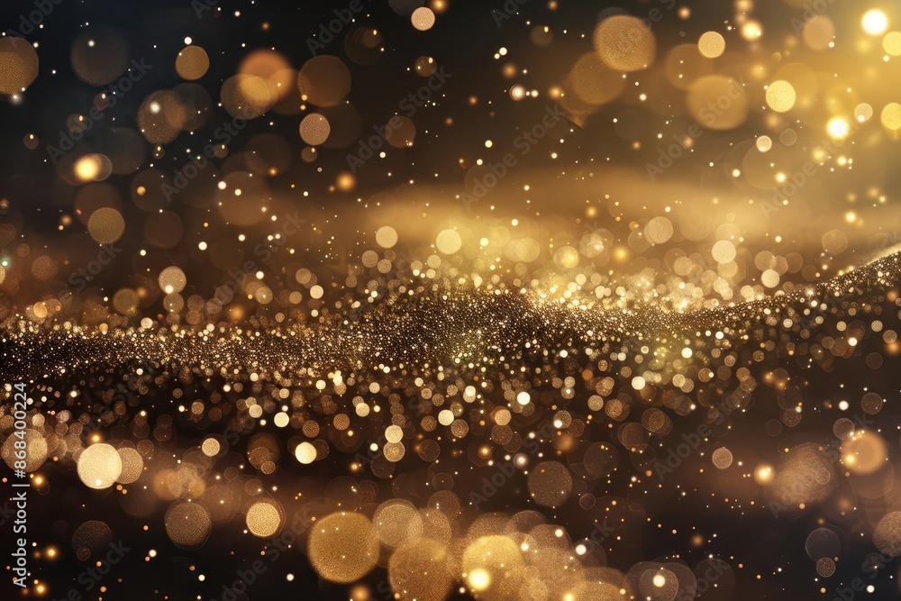 Poster luxury gold background with shimmering particles and bokeh lights festive abstract