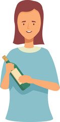 Obraz premium Smiling sommelier woman holding wine bottle presenting product