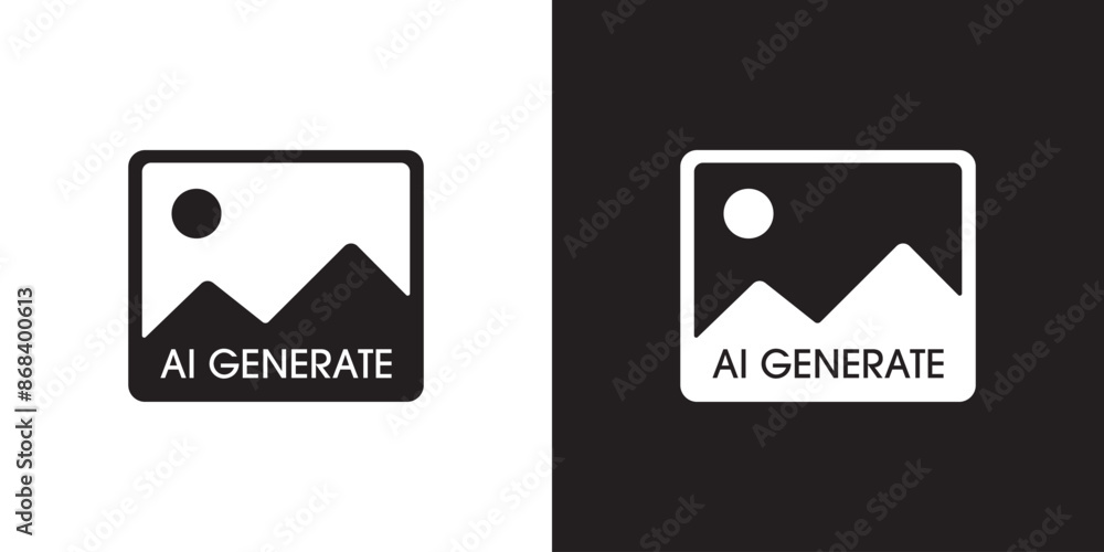 Poster AI generate image icon. Image enhancement, improve quality and generative by Machine learning. AI enters by command prompt to generate ideas. Icon element for apps web. Vector illustration.