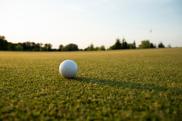 Closeup Golf ball on green grass on course, Sport and lifestyle