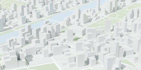Abstract white city model background on city map, travel, navigation, route finding or gps location concept
