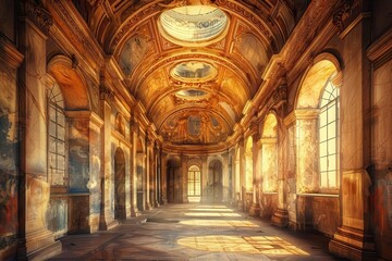 Obraz premium majestic ancient italian architecture arched gallery with domed ceiling digital painting