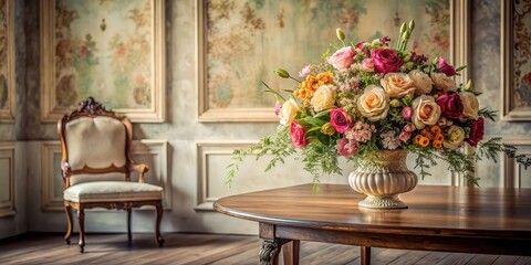 Floral table arrangement in vintage room , vintage, flowers, decor, antique, elegant, interior design, home decor