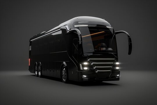 Black Bus. Isolated Luxury Bus in White Color with Destination Club Theme