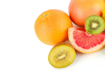 Set of fruits isolated on a white. There is free space for text.