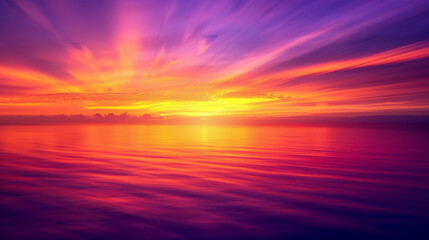 Intense sunset over the ocean. Tropical vacation. Peace and mindfulness concepts. 