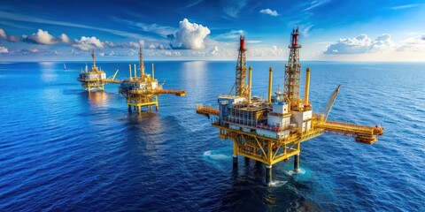 Obraz premium Offshore oil rigs in the middle of the ocean, oil rigs, offshore, drilling, platform, sea, marine, industry