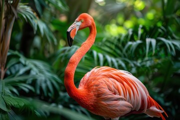 Fototapeta premium majestic flamingo standing in its natural habitat vivid pink feathers and graceful pose