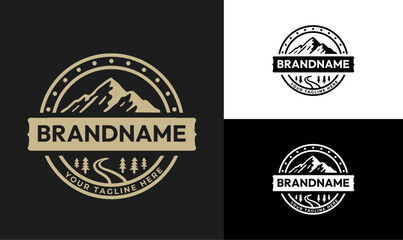 Vintage Mountain Hiking Adventure Logo Template