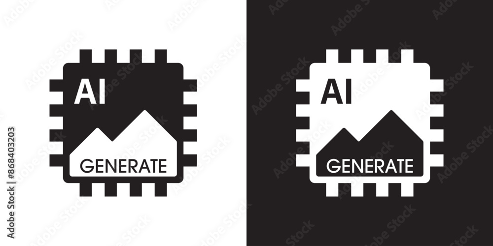 Poster AI generate image icon. Image enhancement, improve quality and generative by Machine learning. AI enters by command prompt to generate ideas. Icon element for apps web. Vector illustration.