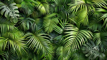 A background of lush, tropical leaves.