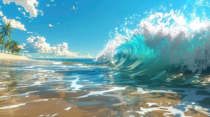 tropical paradise aigenerated vibrant ocean wave crashing on sunny beach digital seascape art