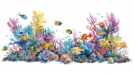 vibrant coral reef ecosystem isolated underwater wildlife illustration on white background