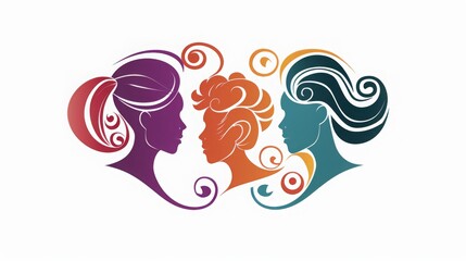 Colorful silhouettes of a diverse and multicultural community. Illustration of a multi-ethnic group of people, portraits in simple colors