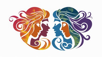 Naklejka premium Colorful silhouettes of a diverse and multicultural community. Illustration of a multi-ethnic group of people, portraits in simple colors