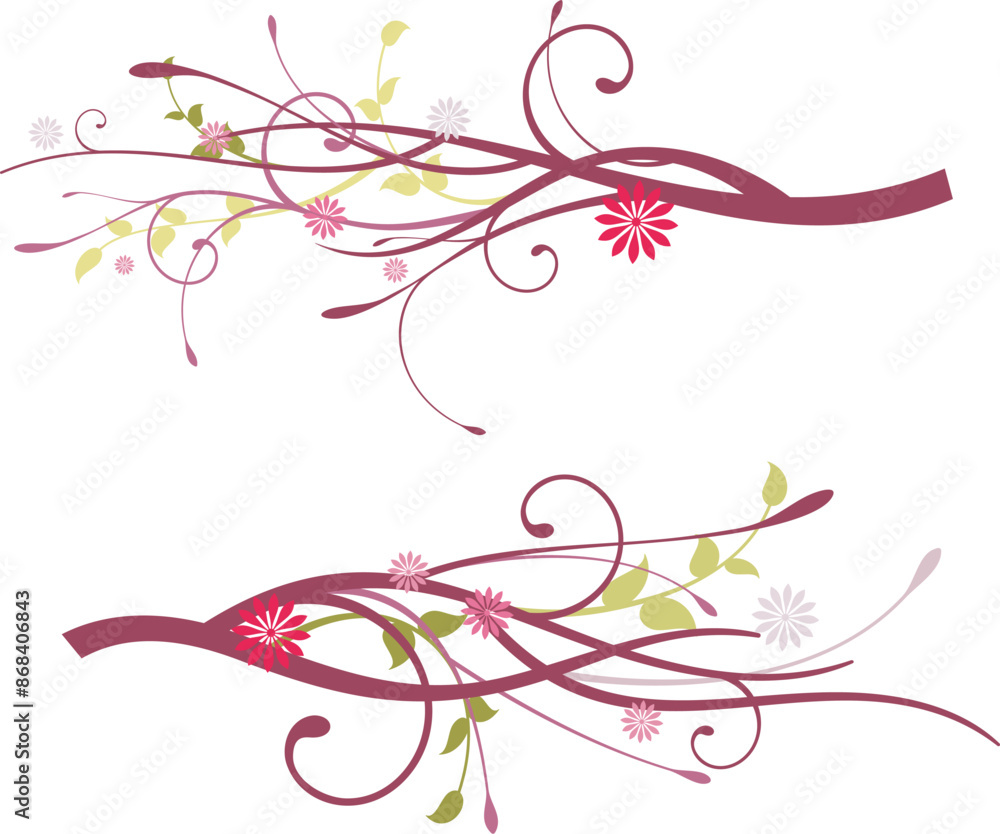 Wall mural Floral ornamental branch designs vector set, floral design elements. Spring and summer concept.