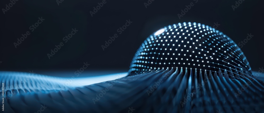 Poster a futuristic scene showcasing a holographic shell illuminated by soft ambient lighting with copy spa