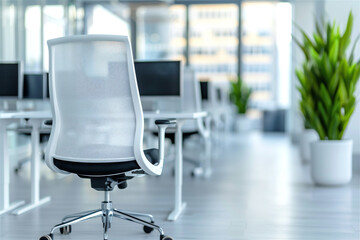 Modern office interior design. Workspace background for corporate office. Coworking space modern style. Copy space