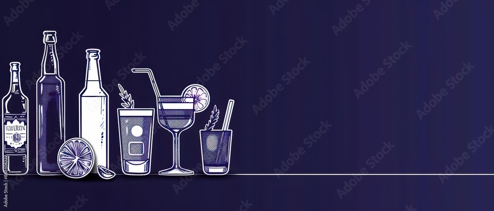 Poster a hightech banner with streamlined digital drink icons and minimalist design elements with copy spac