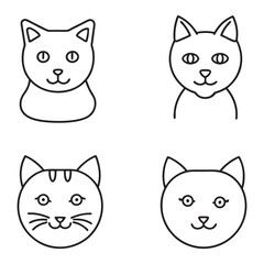 Set of Minimalist Cat Icons with Unique Expressions Vector Illustration.