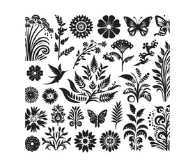 Nature-Inspired Patterns vector art graphic resources silhouette vector style, white background