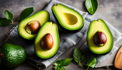 Organic Raw Green Avocados Sliced in Half
