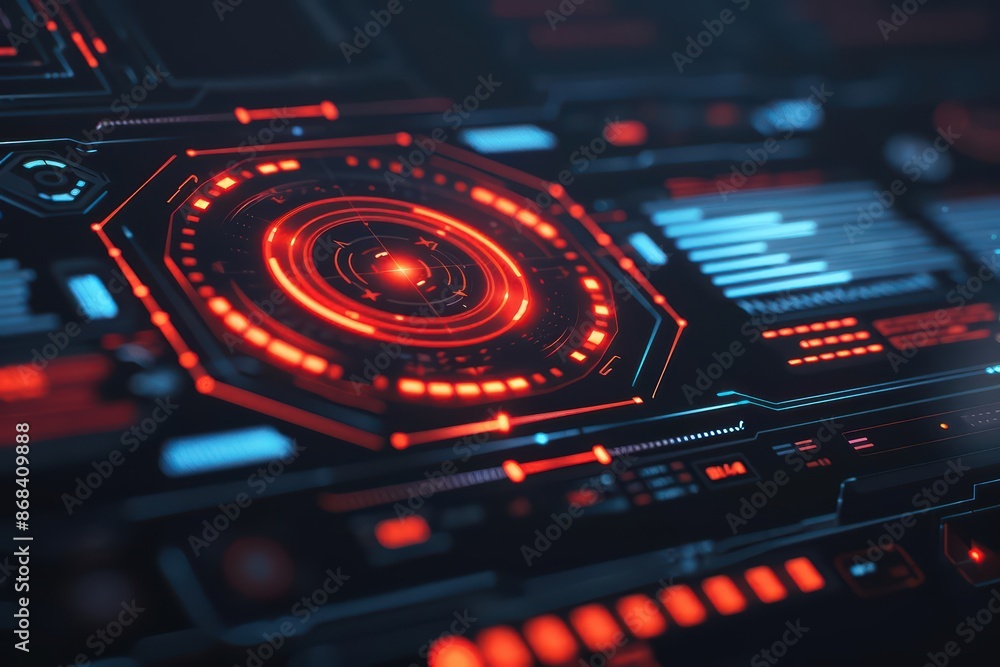 Poster a sleek, futuristic display featuring a holographic shell in a digital environment with copy space