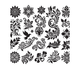 Nature-Inspired Patterns vector art graphic resources silhouette vector style, white background