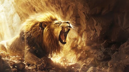 Naklejka premium Roaring Lion at Empty Tomb 