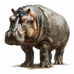 Naklejka premium A large, dirty looking elephant is standing on a white background