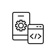 Mobile development outline icons, minimalist vector illustration ,simple transparent graphic element .Isolated on white background