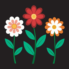 Set of Elegant Flower Vector Illustrations with black Background.