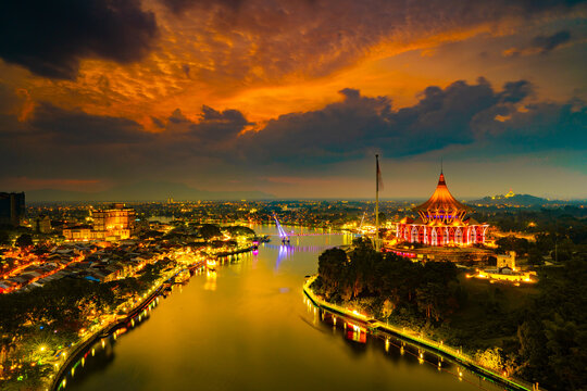 panorama of kuching sunset