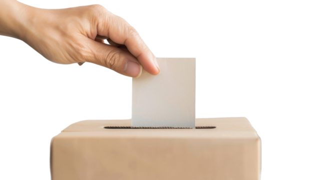 Elections Vote , voting hand paper, in box,  on Referendum, president,  on transparent background