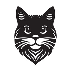 A black and white cute cat had silhouette vector art illustrator with white background
