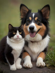 Obraz premium Cute Animal Cat Dog Couple Posing Photography Art