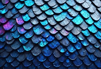 Overlapping blue and gray scales, resembling the texture of a fish or reptile skin, fantasy, blue and purple, shiny, dnd