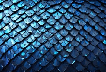 Fototapeta premium Overlapping blue and gray scales, resembling the texture of a fish or reptile skin, fantasy, blue and purple, shiny, dnd