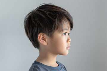 side profile of young asian boy with calm expression