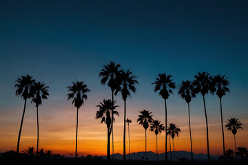 Obraz premium View of silhouette palm trees against blue sky during sunset